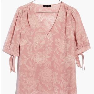NEW Madewell Light Pink Floral Silk V-neck Top US M